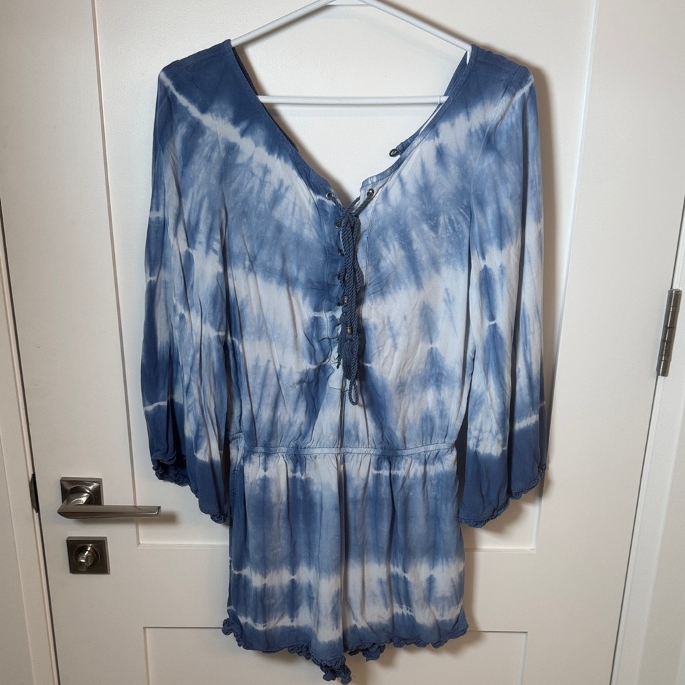 American Eagle Outfitters Blue Tie-Dye Romper